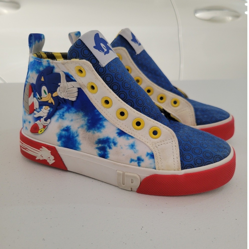 Sonic the Hedgehog Ground Up Kids High Top Sneakers Blue Tie Dye Size 1